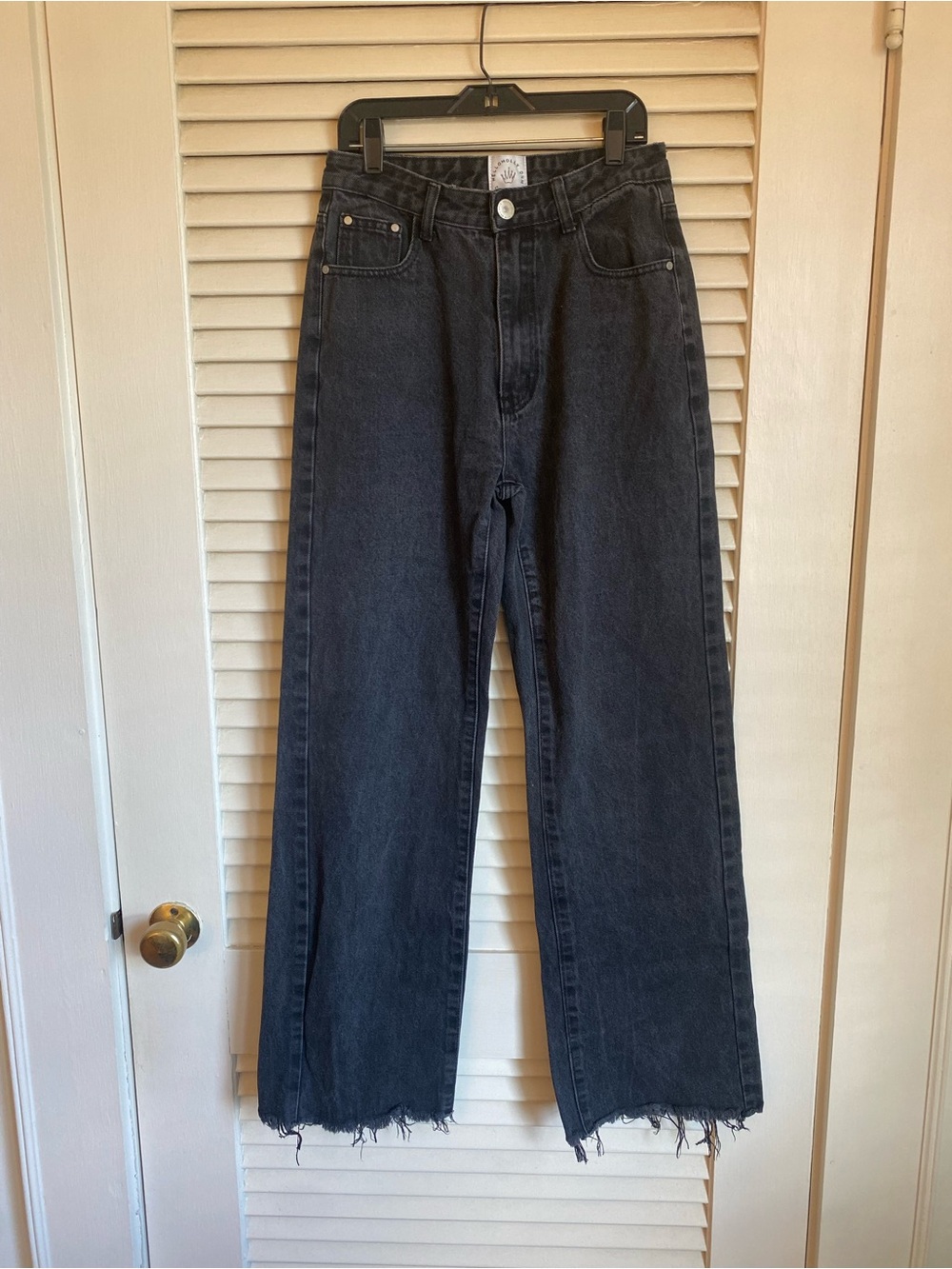 Hello Molly Black Wide Leg Raw Hem Jeans